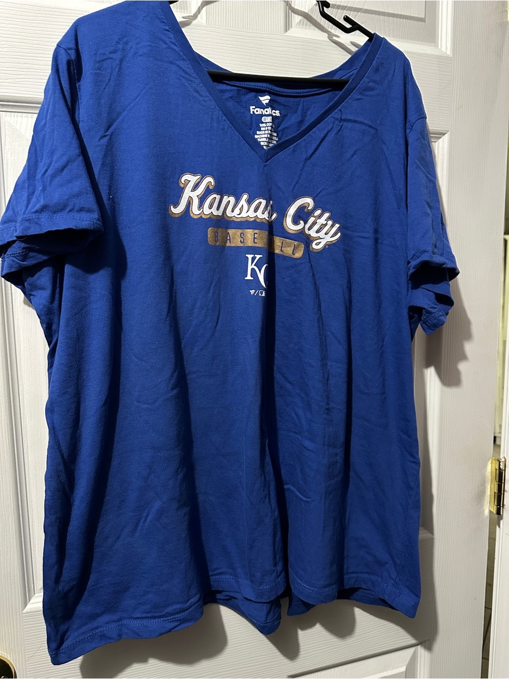 Fanatics Royal Blue Kansas City Royals Baseball V-Neck Tee with Gold Accents